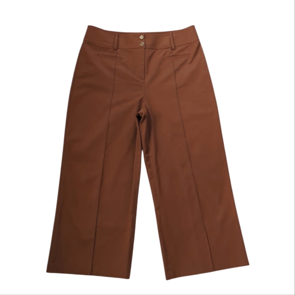 Judith & Charles High-Rise Cropped Wide Leg Pants 12 Brown Rust